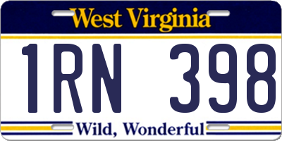 WV license plate 1RN398