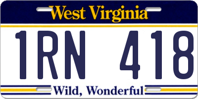 WV license plate 1RN418