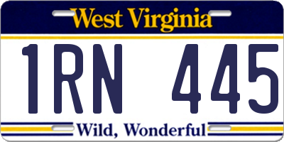 WV license plate 1RN445