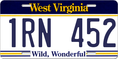 WV license plate 1RN452