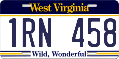 WV license plate 1RN458