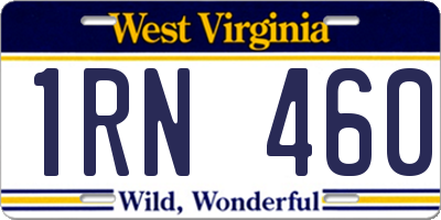 WV license plate 1RN460