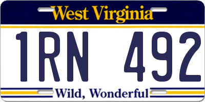WV license plate 1RN492