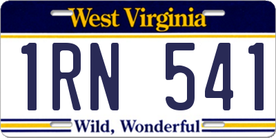 WV license plate 1RN541