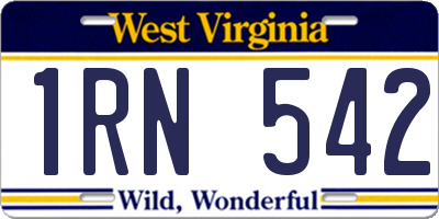 WV license plate 1RN542