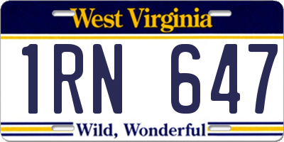 WV license plate 1RN647