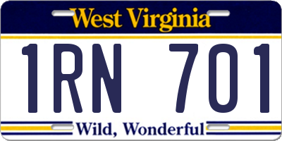 WV license plate 1RN701