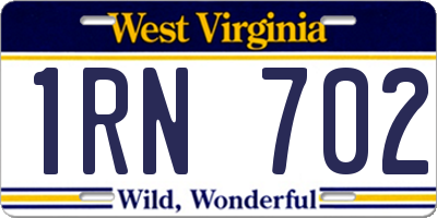 WV license plate 1RN702