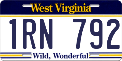 WV license plate 1RN792
