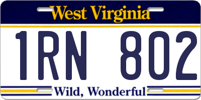 WV license plate 1RN802