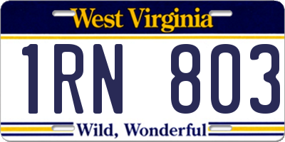 WV license plate 1RN803