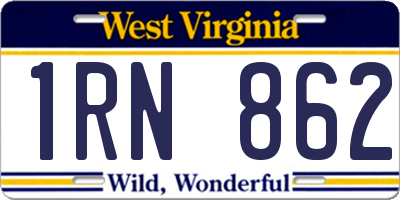 WV license plate 1RN862