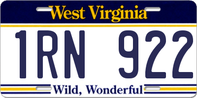 WV license plate 1RN922