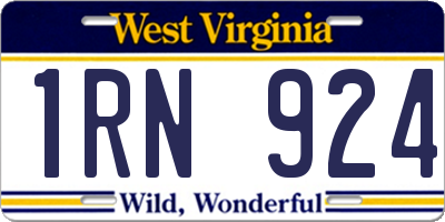 WV license plate 1RN924