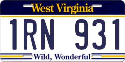 WV license plate 1RN931