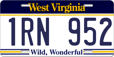 WV license plate 1RN952