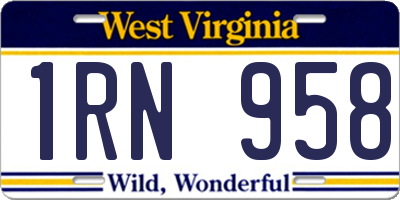 WV license plate 1RN958
