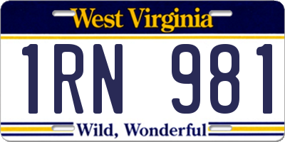 WV license plate 1RN981