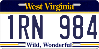 WV license plate 1RN984