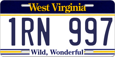 WV license plate 1RN997