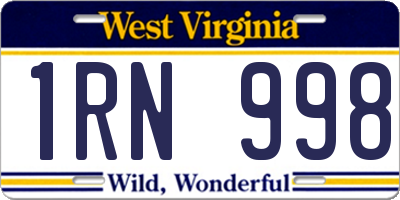 WV license plate 1RN998