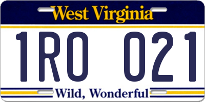 WV license plate 1RO021