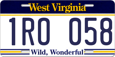 WV license plate 1RO058