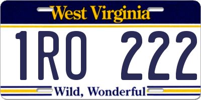 WV license plate 1RO222