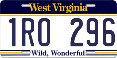 WV license plate 1RO296