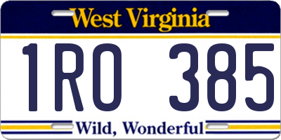 WV license plate 1RO385