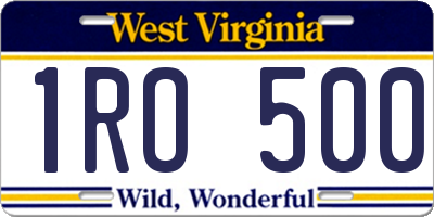 WV license plate 1RO500
