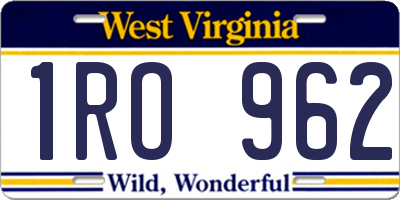 WV license plate 1RO962