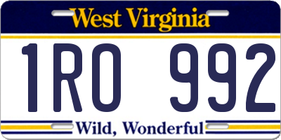 WV license plate 1RO992