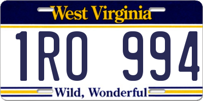 WV license plate 1RO994