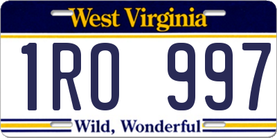 WV license plate 1RO997