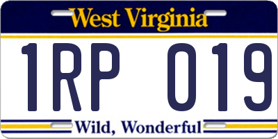 WV license plate 1RP019