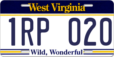 WV license plate 1RP020