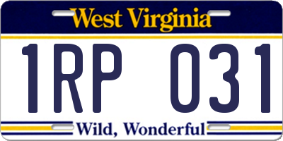 WV license plate 1RP031