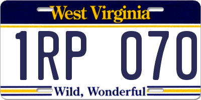 WV license plate 1RP070