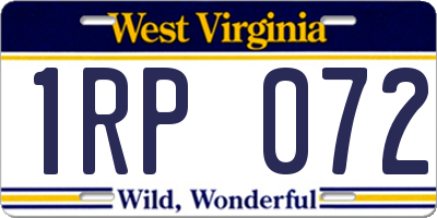 WV license plate 1RP072