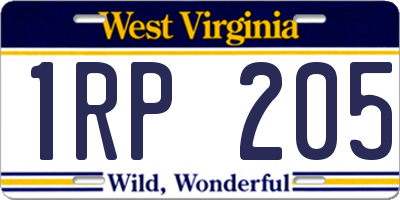 WV license plate 1RP205