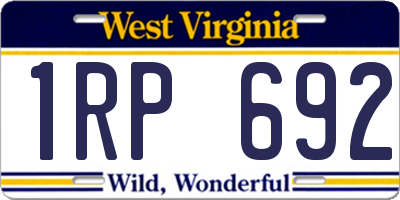 WV license plate 1RP692