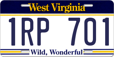WV license plate 1RP701