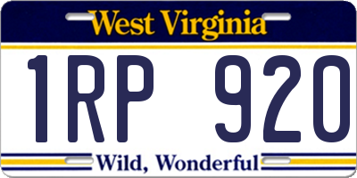 WV license plate 1RP920
