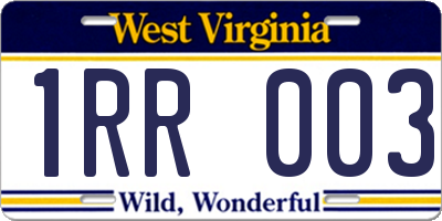 WV license plate 1RR003