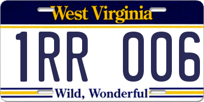 WV license plate 1RR006