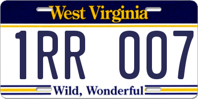 WV license plate 1RR007