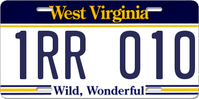 WV license plate 1RR010
