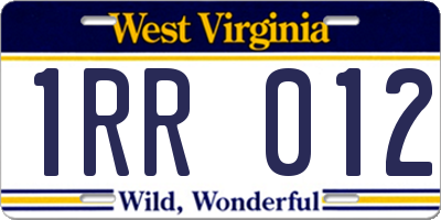 WV license plate 1RR012