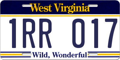 WV license plate 1RR017